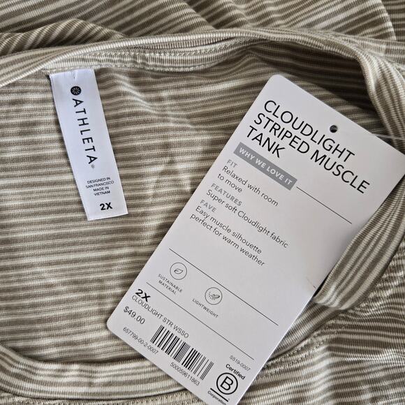 NEW Athleta Cloudlight Striped Muscle Tank Relaxed Olive Plus Size Women 2X - Picture 10 of 11